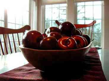 Dining table detail with view out of the New England rental townhome