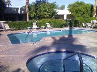 Palm Springs Vacation Rental Pool and Spa - right behind this condo. One of 30+ Pool/Spas at this resort