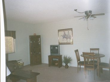 Living room w/27 inch tv, new recliner
and sofa.