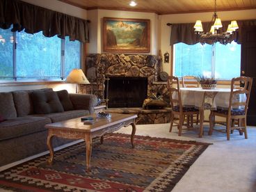 With Native Rock Fireplace, and we provide free firewood.