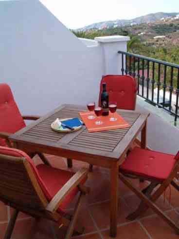 Large SW facing terrace with beautiful views of country, mountains and sea. Equipped with smart teak outdoor table and chairs.