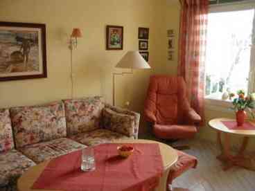 Lounge: Bright and airy room with sofabed, armchair, coffee and side tables,T.V. and hi-fi system.Kitchen: Separate fully fitted kitchen with hob & oven, microwave, toaster, kettle, fridge freezer, washing machine plus iron & ironing board There is also a dining area with doors leading to private garden.