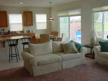 VIEW OF OPEN LIVING ROOM/LARGE KITCHEN