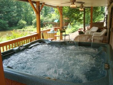 6 Person Hot Tub on covered patio deck overlooks your own private lake.