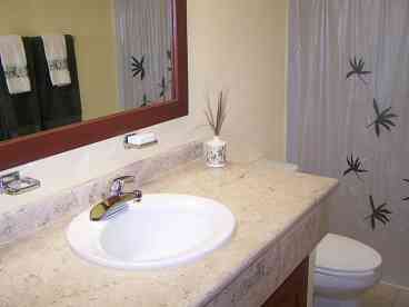 One of the elegant and spacious bathrooms (with soaking tub!)