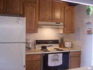 The newly remodeled kitchen is great for mixing up your favorite drinks and/or preparing your meals. 