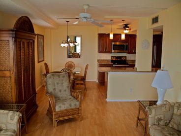 Living Room/ Dining Room and Kitchen with Gulf and Beach Views