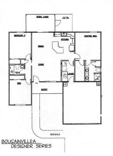 layout of home.  Split bedroom plan with privacy door closing off the den, guest bedroom and hall bathroom.