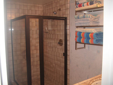 There are 3 large bathrooms, so every bedroom has it\'s own. One is shared as a guest bath!