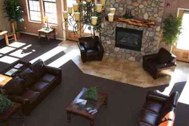 This is a shot looking down from the game room to the lobby. 