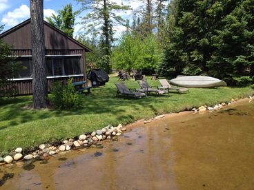 Sandy beach area. Private dock included with room enough to dock your own boat!
Aluminum fishing boat is included!