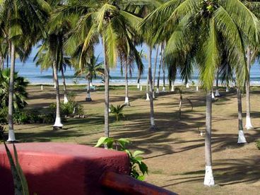 View from the palm-roofed palapa on the upper terrace, complete with BBQ grill