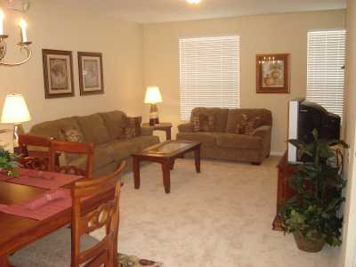 Spacious family room with cable TV and pull out sofa bed. 