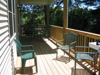 The wrap around deck offers sun and shade for relaxing