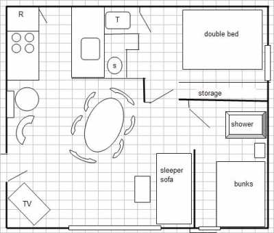 Cottage size is 20' wide and 24' deep