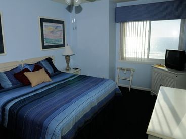 The master bedroom overlooks the ocean.