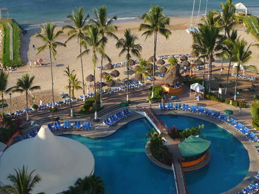 Pool and beach view from our balcony