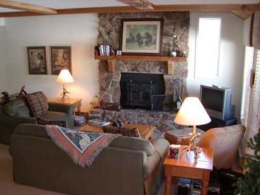 Living room with wood burning fireplace - wood supplied
