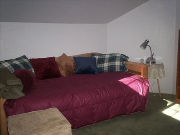 Meditation Room/MIddle Room have Queen Futons (cotton). UPSTAIRS there are  three (3) Private rooms! Carpet.