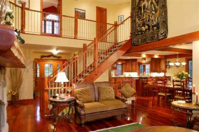 Cathedral ceiling, Brazilian hardwood, wood doors and trim