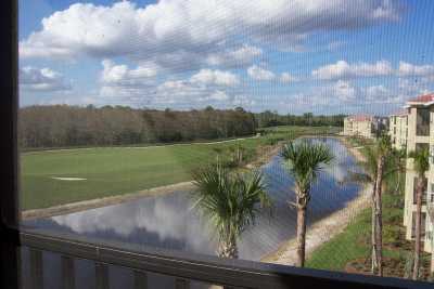 View from lanai of golf course and water