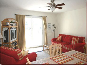 Features queen sleeper sofa, TV/DVD/Stereo and great movie library and game collection.  Sliding doors open onto main deck