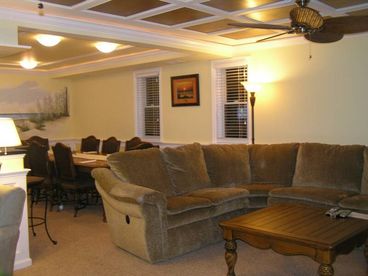 The spacious living room is open to the dining room.