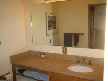 Master Bath with new granite counter top, sink and fixtures