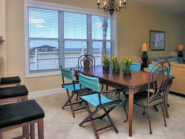 Dining table seats 2 with room for 2 at the bar