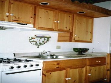 small cabin with kitchen. One room only (bed, seating, kitchen). Private bath