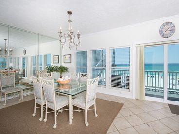 Spacious dining area with lots of windows