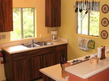 The clean and well-equipped kitchen has full-size appliances throughout.