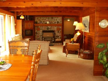 Dining room facing living room and fireplace