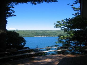 view from deck overlooking lake