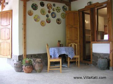 The terrace wall off of the kitchen