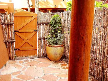 Latilla and flagstone patio