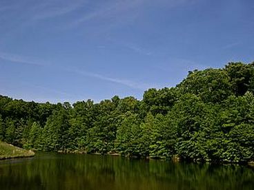 One of the lakes that sets on the property with the log cabin style tourist home nestled in the hills of Brown County.