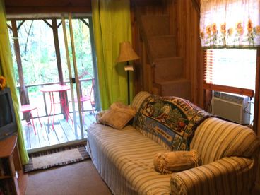 Little living room with view of creek and woods