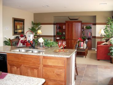 Sink area with view of family room