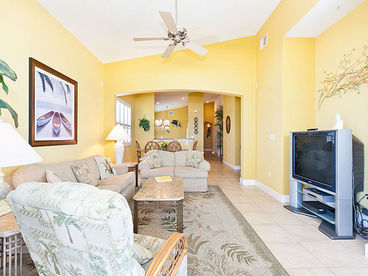Enjoy our beautifully furnished living room and tile floors