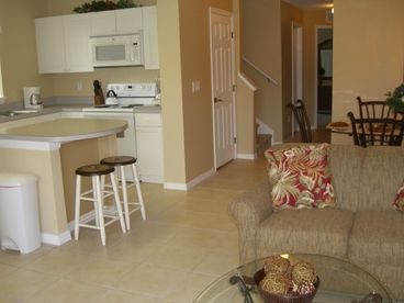 Open kitchen, dining and living room area