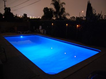 The pool, lit at night, is a great place to float and relax or get some exercise!