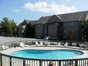 View of outdoor pool from balcony