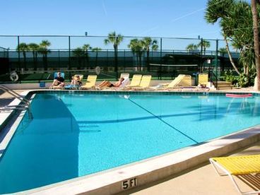 View of the sparkling blue swimming pool