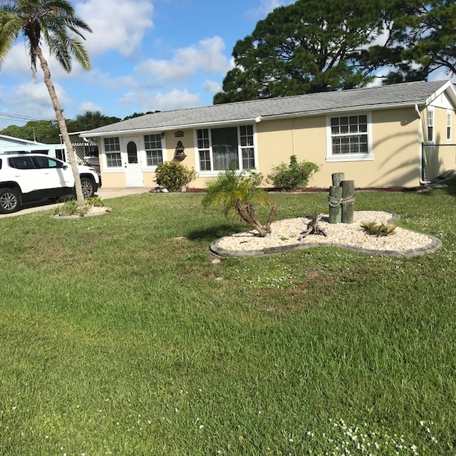 Front view of house in quiet and friendly neighborhood.