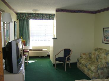 Living area and bedroom.  One double bed and a pull out couch.