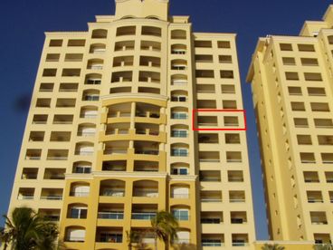 View of Las Gavias 8th floor condo from The Malicon 