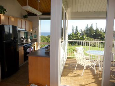 The well equipped kitchen includes range, frig with ice-maker, microwave, blender, coffee-maker and tableware for six.  All the comforts of home with a much better view for the cook!