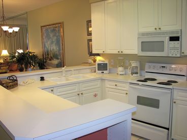 Big kitchen open to dining and living area