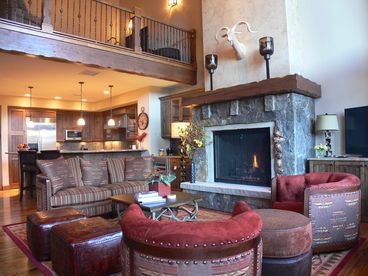 Large stone fireplace